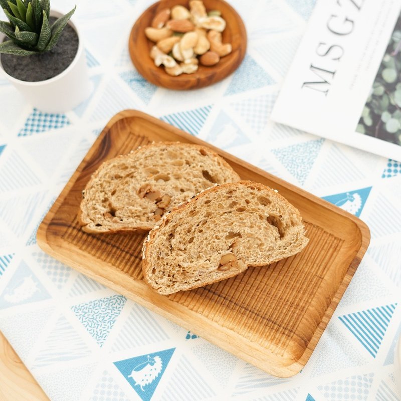 ナチュラルチークの木ディナープレート-ストライプ20cm│未塗装のオリジナル木製ロングトレイキャンプピクニック - 皿・プレート - 木製 ブラウン