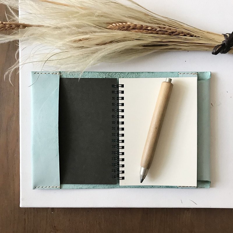 Leather book cover │ MUJI A6 size │ reading page design │ waxy mint green - Notebooks & Journals - Genuine Leather Green