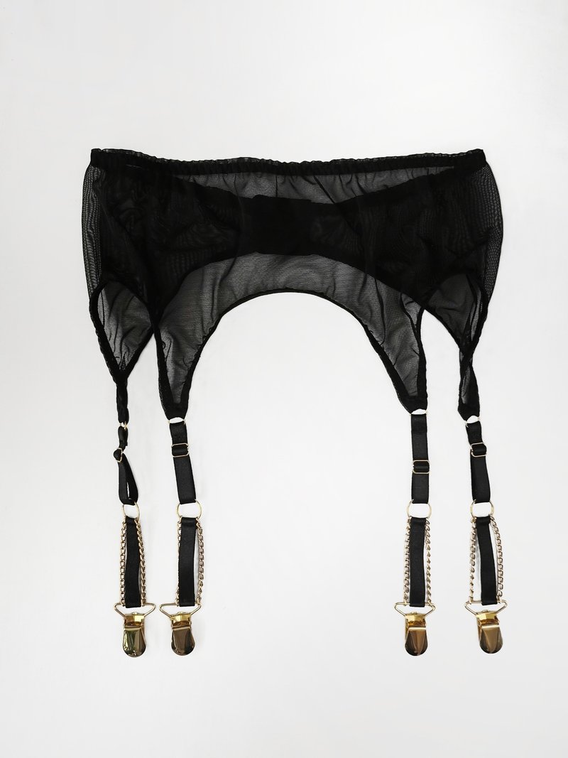 Mesh chains garter belt - Suspender belt for stockings - Women sexy underwear - 女內衣褲 - 聚酯纖維 黑色
