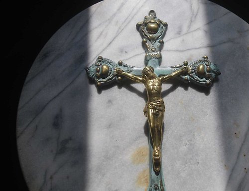 老時光OLD-TIME Vintage & Classic & Deco 【老時光 OLD-TIME】早期歐洲銅製耶穌十字架擺飾掛飾