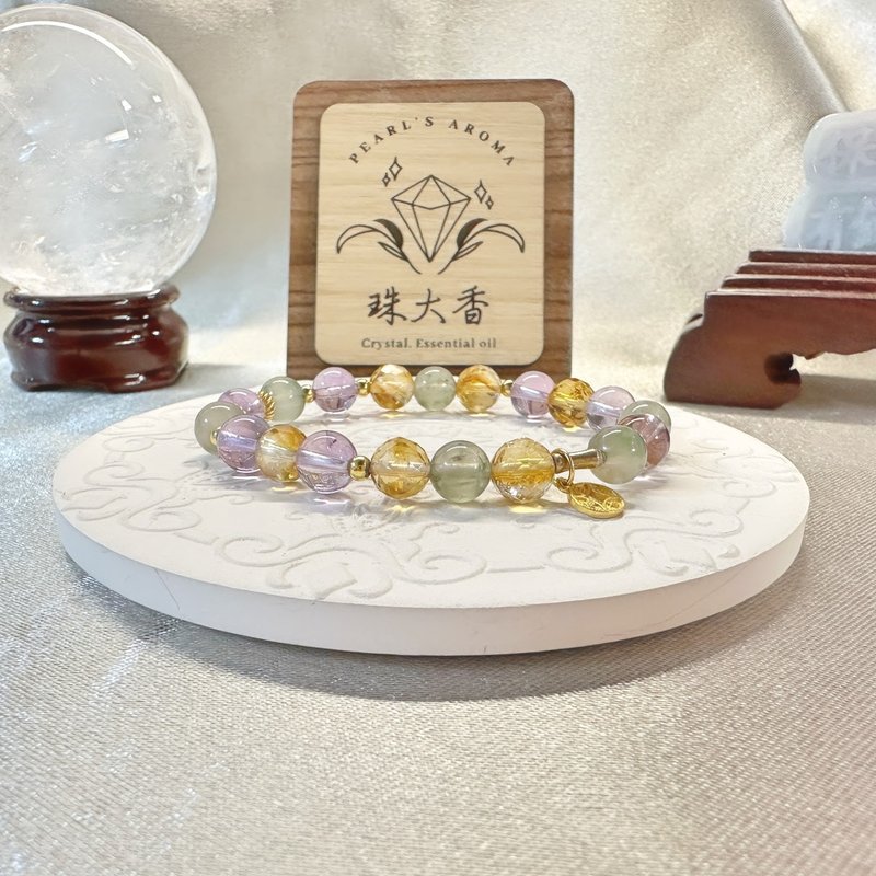 霜映流光 綠髮晶 紫水晶 黃水晶 925純銀 手鍊 - 手鍊/手環 - 水晶 多色