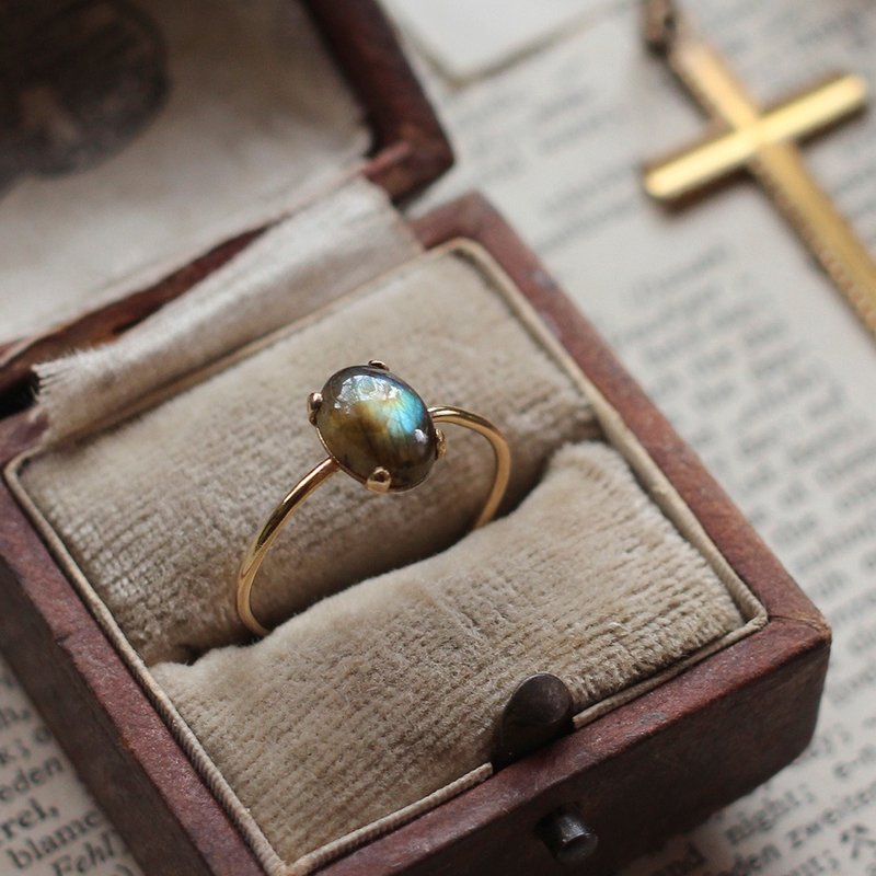 Cadre Rings 14KGF, Spectrolite, Black Labradorite, Vertical - General Rings - Semi-Precious Stones Black