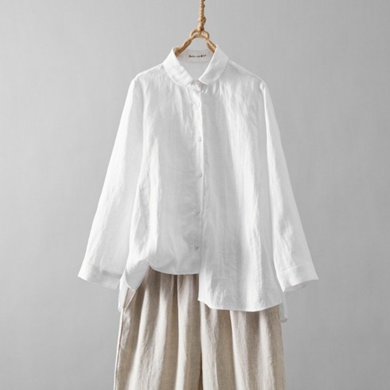 A versatile Linen shirt blouse that you can wear comfortably every day, 9/10 sleeves 230612-1 - Women's Tops - Cotton & Hemp 