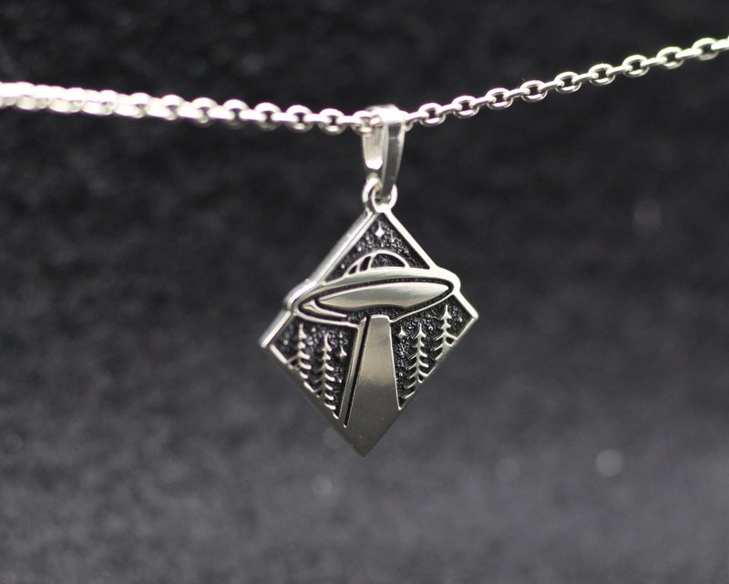 UFO pendant. Flying saucer UFO metall pendant. UFO in forest. I want to believe - Necklaces - Copper & Brass 