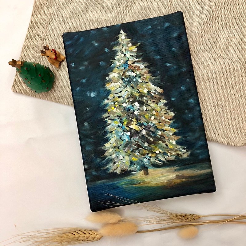手描きのクリスマスツリーの油絵フレームレス塗装 - ポスター・絵 - その他の素材 ブルー
