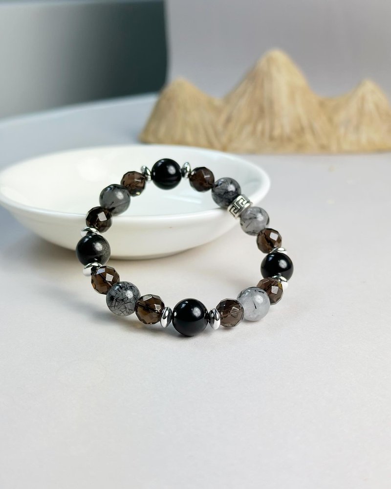 Obsidian Black Hair Crystal Citrine Natural Crystal Bracelet for Couples/Prevent villains from eliminating negative energy - สร้อยข้อมือ - คริสตัล สีดำ