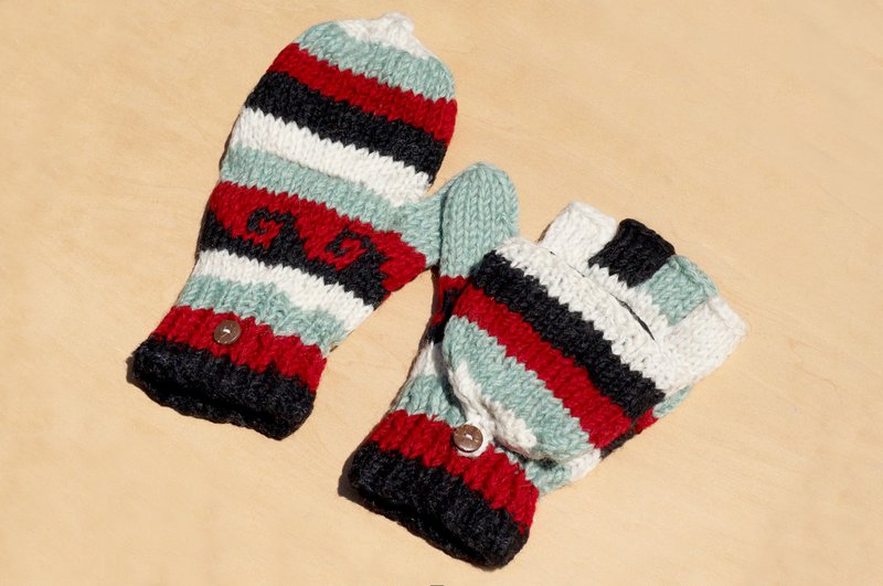 Valentine's Day gift ideas gift of a limited hand-woven pure wool knitted gloves / detachable gloves / bristles gloves / warm gloves (made in nepal) - Tropical South America Geometric Totem Ocean - ถุงมือ - ขนแกะ หลากหลายสี