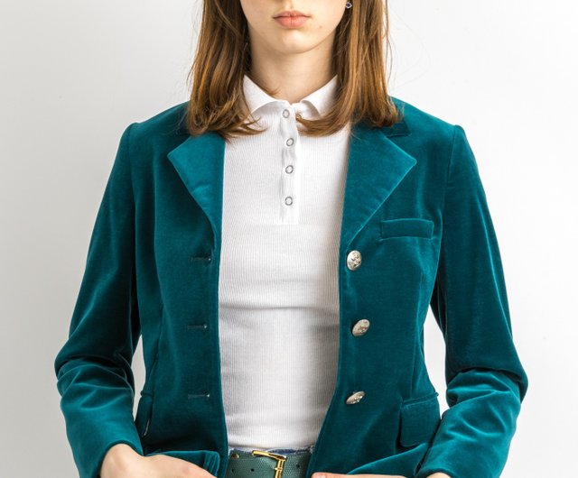 ベルベット ベロア ブルー ETRO ミラノ ブレザー クロップ