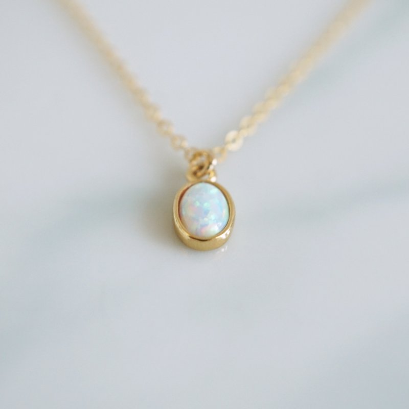 14K Gold Filled Mini Opal Necklace - สร้อยคอ - เครื่องเพชรพลอย ขาว
