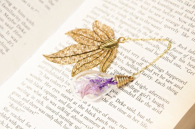 Glass Bookmarks Purple - Christmas gift French metal texture glass ball bookmark stationery-maple leaf + purple flowers
