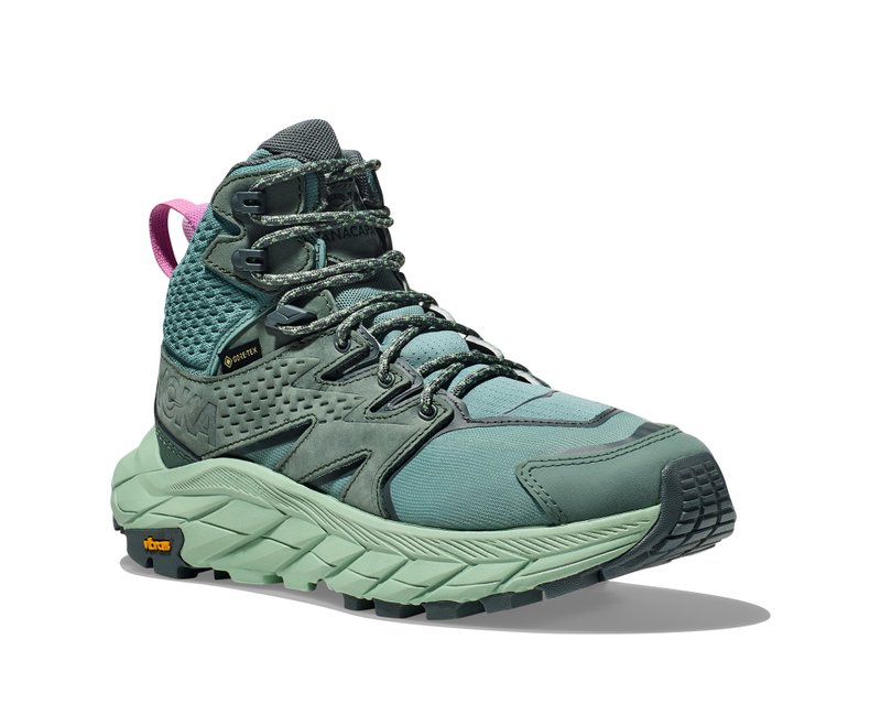 【HOKA】女 Anacapa Mid GTX 登山鞋 灰綠/霧薄荷綠 - 女運動鞋/球鞋 - 聚酯纖維 綠色