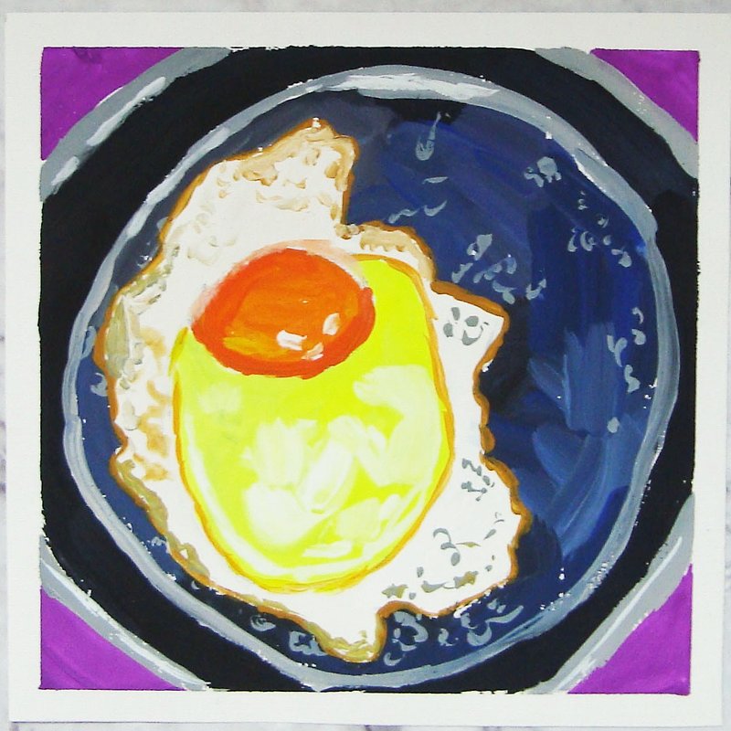 Gouache painting Scrambled eggs, original art - ตกแต่งผนัง - กระดาษ สีม่วง