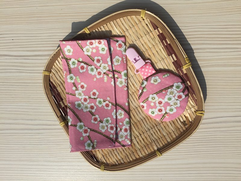 Breeze gilt plum. Pink / hot gold plum red bag. Passbook storage bag. Hot gold plum peace bag - Chinese New Year - Cotton & Hemp Pink