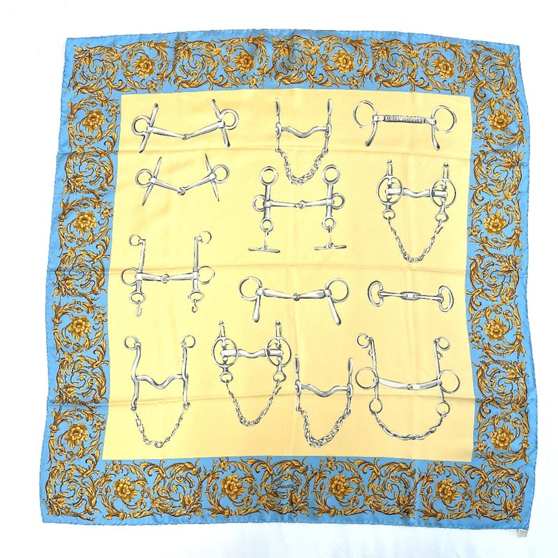 【日本直送 中古美品】グッチ GUCCI スカーフ ホースビット シルク ベージュ シルク100% 大判スカーフ 正方形 - 絲巾 - 絲．絹 咖啡色