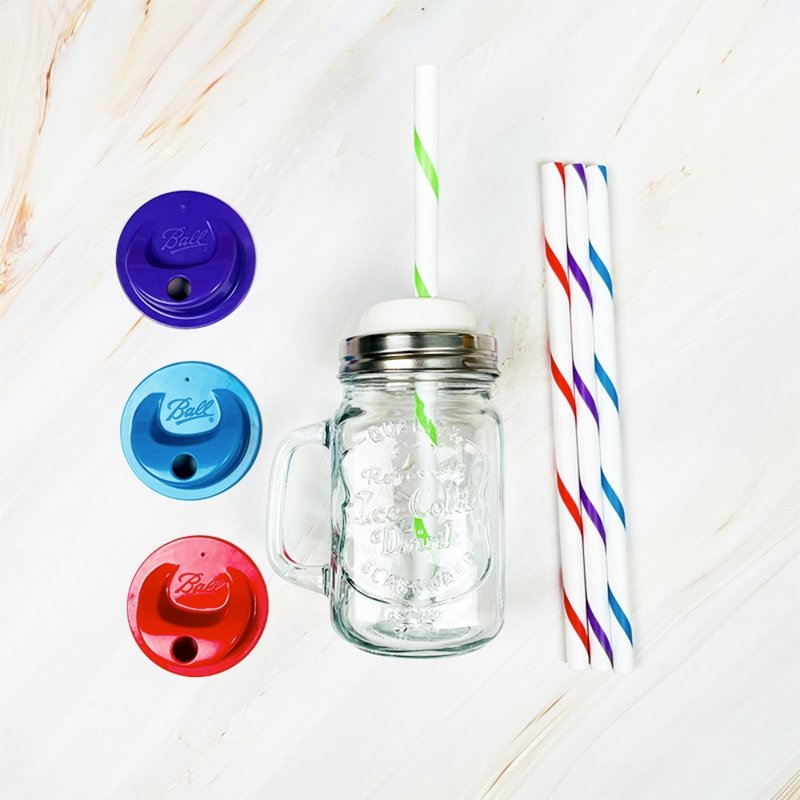 WildJar Mason narrow-mouth mug special straw set in four colors with free straw QQ plug - Other - Glass Multicolor