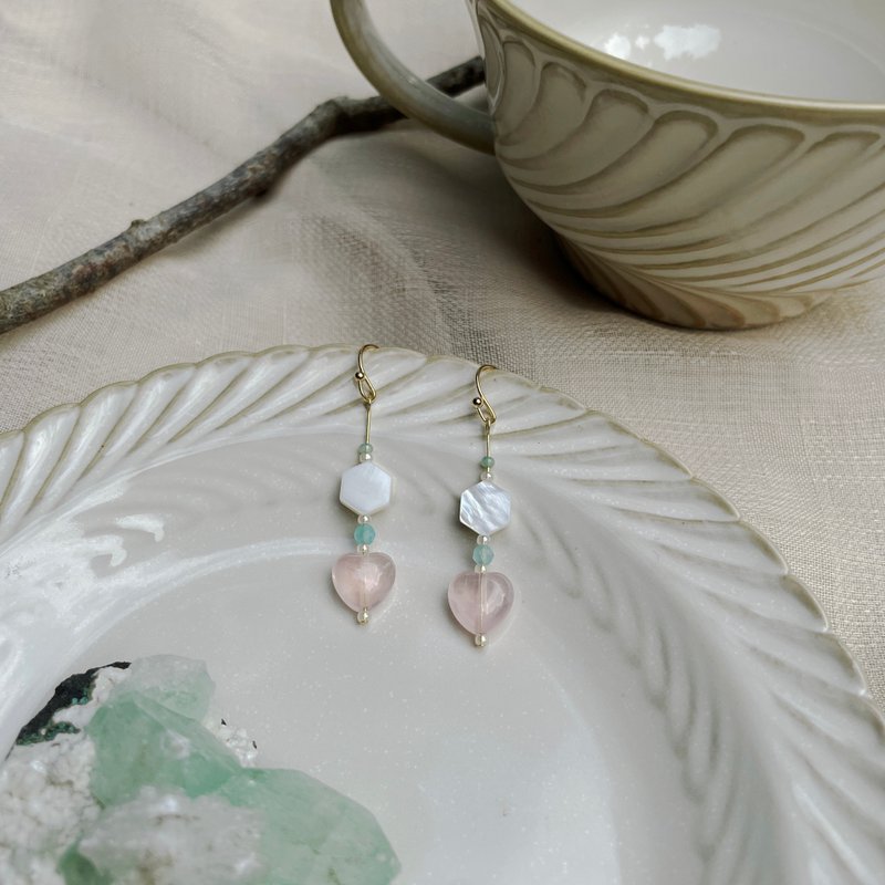 Pink Bubbles Rose Quarts Earrings - ต่างหู - คริสตัล สึชมพู