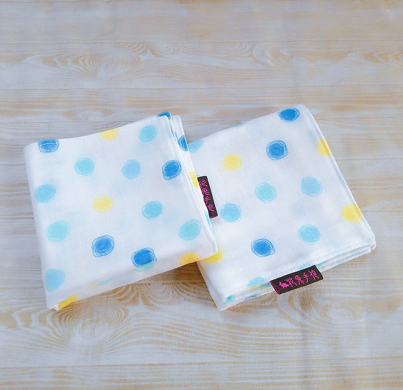 Blue circle ● Japanese double yarn double-sided handkerchief small square - ผลิตภัณฑ์ล้างมือ - ผ้าฝ้าย/ผ้าลินิน ขาว