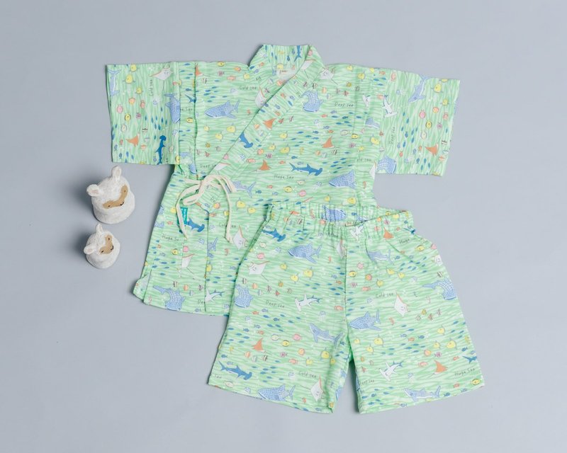 Jinhei Kimono-Animal 5-Yarn Pajamas Baby Bottoms Jumpsuit Catch Week Newborn BB Shirt - ชุดทั้งตัว - ผ้าฝ้าย/ผ้าลินิน สีเขียว