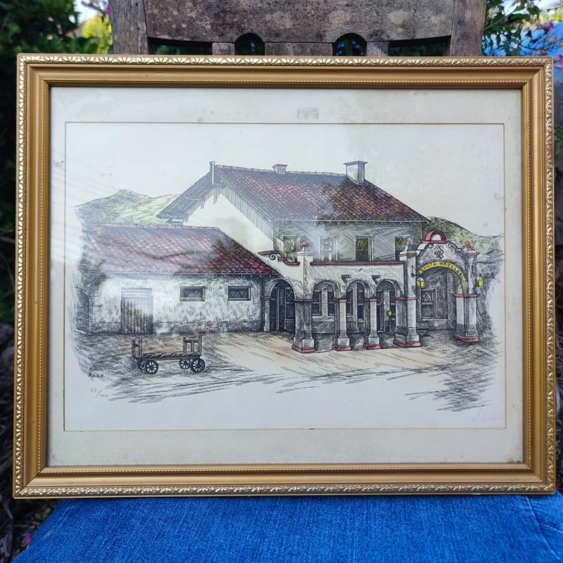 Vintage Santa Barbara Train station Sharon Ader Signed Serial Numbered Lithograp - 相框/畫框 - 紙 