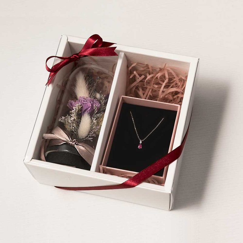 Carnations Natural Flower Pink Ruby Necklace Gift Set - Star Bottle - Necklaces - Other Metals Silver