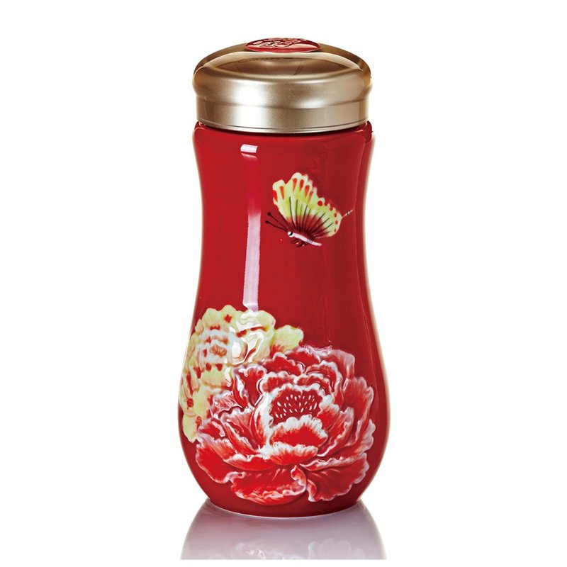 Shengshi Peony Portable Cup / Large / Double Layer / 2 Colors 350ml - กระติกน้ำ - เครื่องลายคราม สีแดง