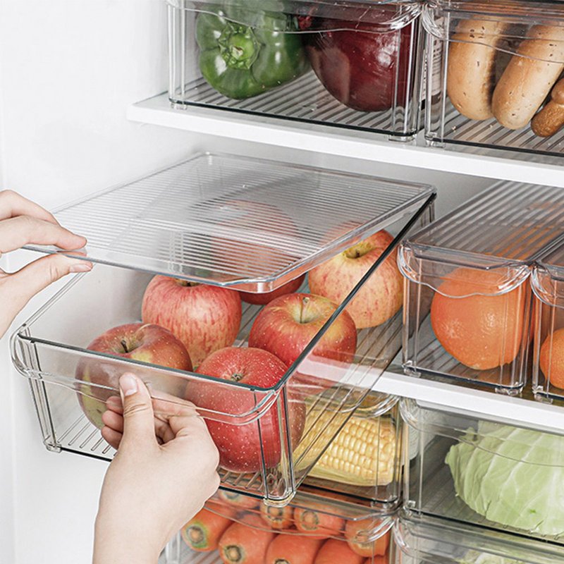 日本のフロストマウンテンワイドタイプキッチン冷蔵庫PET野菜と果物の新鮮な収納ボックス（カバー付き）-3パック - 調理器具 - プラスチック 透明