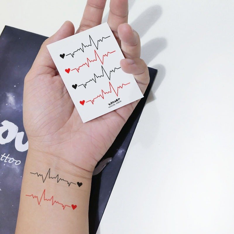 TU tattoo sticker - black and red heart X4 / tattoos / waterproof tattoo / Original /tattoo sticker - สติ๊กเกอร์แทททู - กระดาษ หลากหลายสี