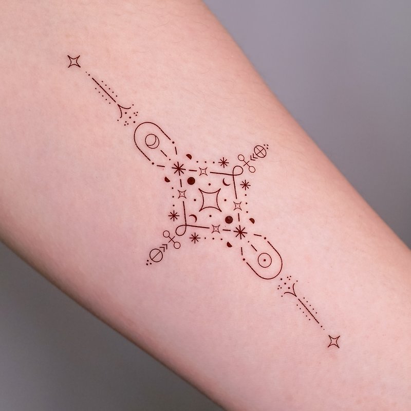 Alchemical Cross and Star Temporary Tattoo Sticker Black Grey Summer Accessories - สติ๊กเกอร์แทททู - กระดาษ สีดำ
