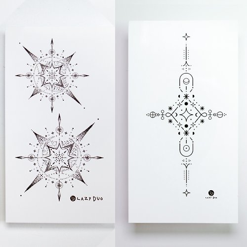 ╰ LAZY DUO TATTOO ╮ 簡約十字架星形圖案紋身貼紙 日月土煉金術符號 刺青師設計台灣製