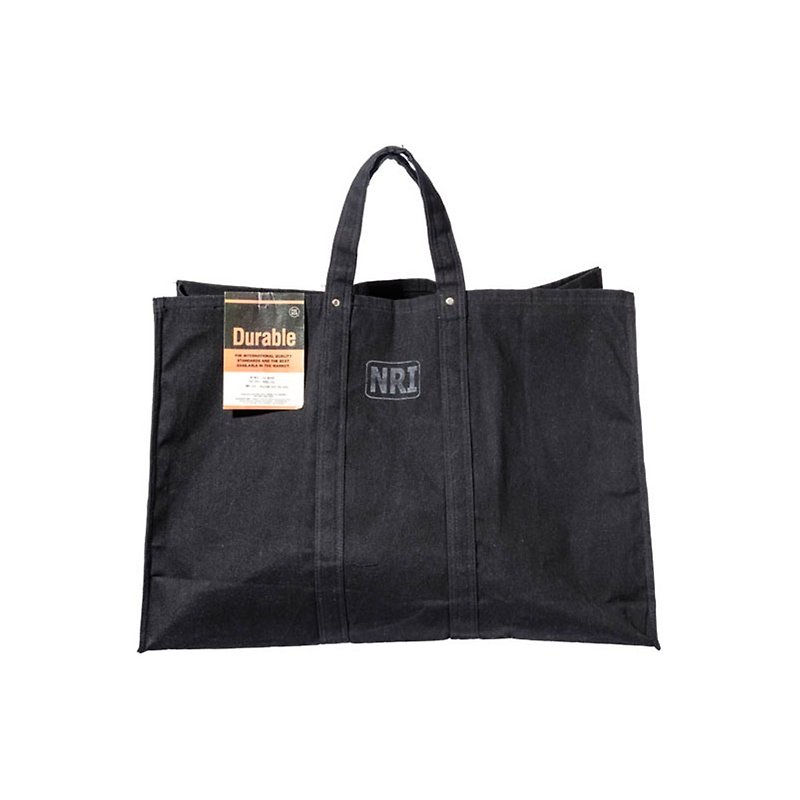 LABOUR TOTE BAG Large Black Pure cotton industrial wind green shopping bag L black - กระเป๋าถือ - ผ้าฝ้าย/ผ้าลินิน สีดำ