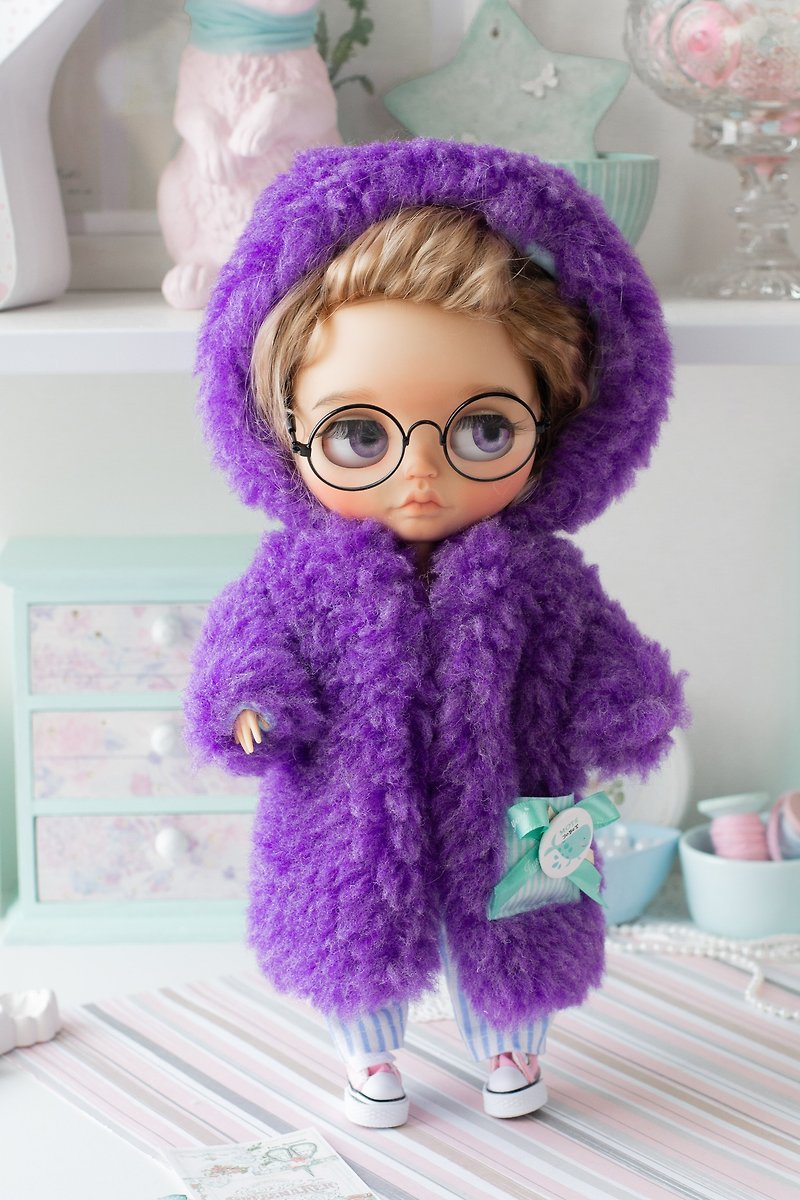 fur coat for doll Blythe 娃娃Blythe的毛皮大衣 - Stuffed Dolls & Figurines - Wool Purple