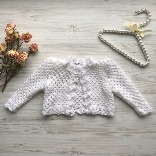 V.I.Angel Hand made knit sweater with pearls for baby girl.