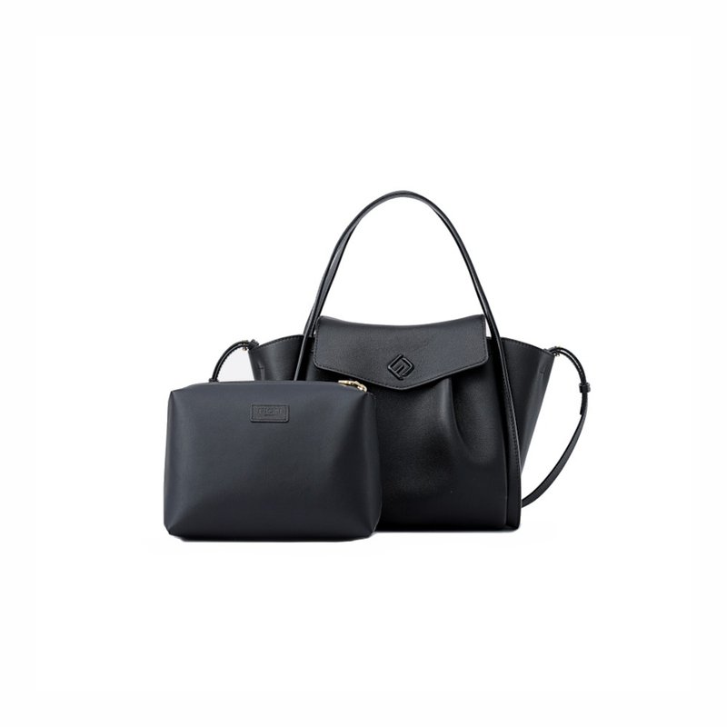 Ruched Medium Leather Tote Bag - Handbags & Totes - Genuine Leather Black