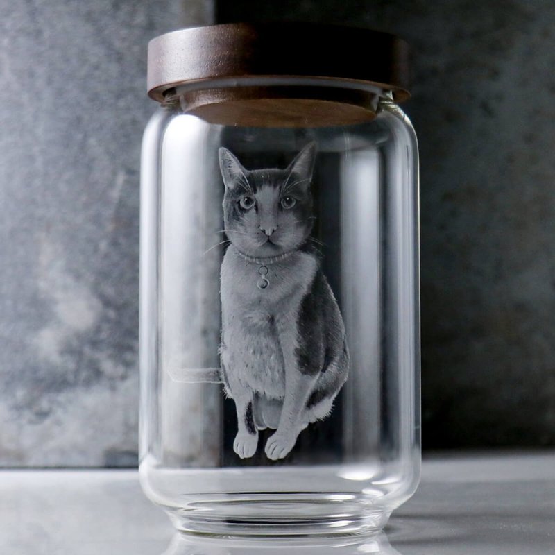 15cm [Cat Pet Urn] Cat Full Body Sitting Position Customized Fur Child’s Home in Heaven - Customized Portraits - Glass Transparent