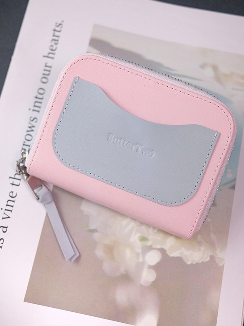 【Customized engraving】Girl style. Genuine leather short clip/wallet/wallet/coin purse - Wallets - Genuine Leather Pink