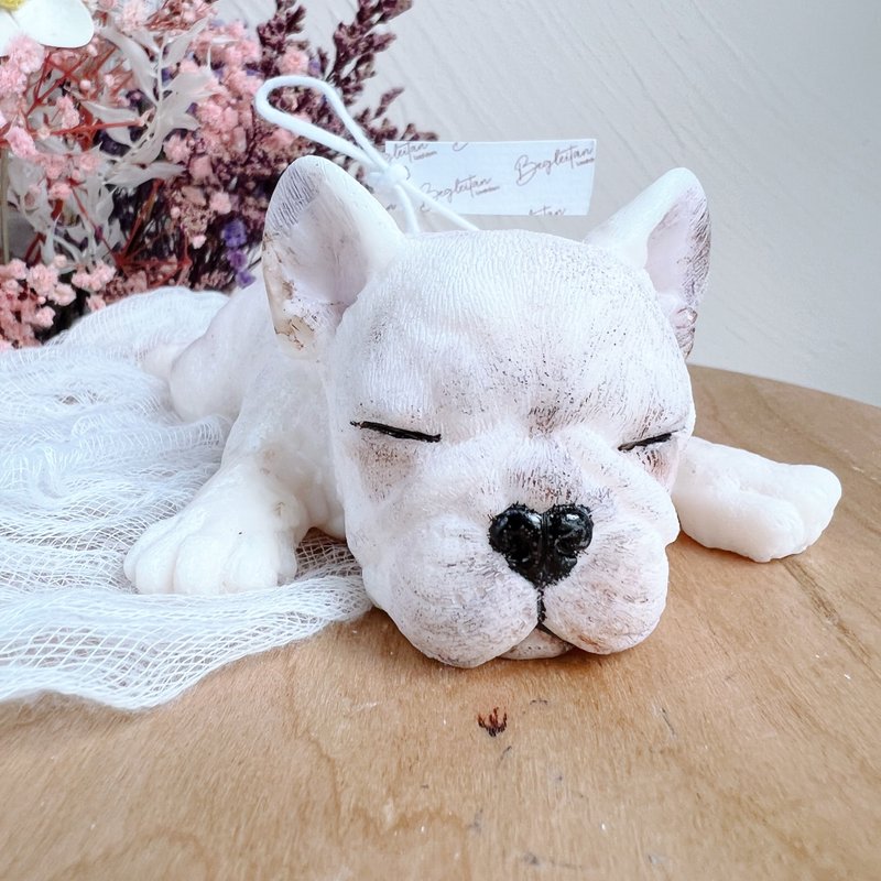 小睡中的法國鬥牛犬香薰蠟燭 白色款雙 11 限定 - - 香氛蠟燭/燭台 - 蠟 黑色