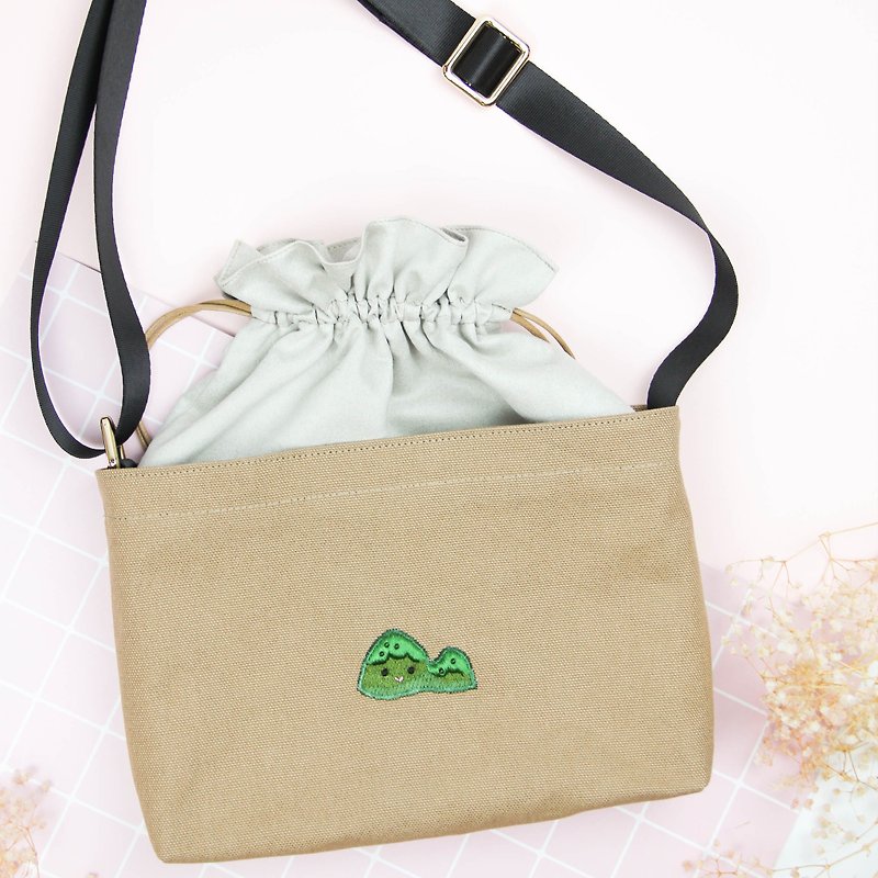【 Mountain】bucket bag/canvas fabric/Packaging - Messenger Bags & Sling Bags - Cotton & Hemp Khaki
