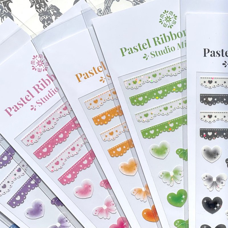 Pastel Ribbon & Lace - holographic cute seal sticker (minher studio) - 貼紙 - 紙 多色