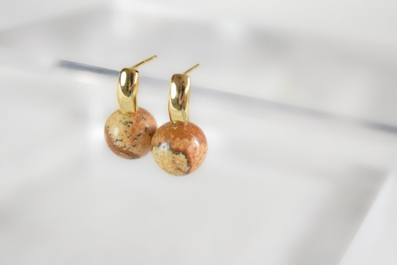 【靈感之石】黃圖畫石 天然水晶 全925純銀耳環/耳夾 - 耳環/耳夾/耳骨夾 - 純銀 黃色