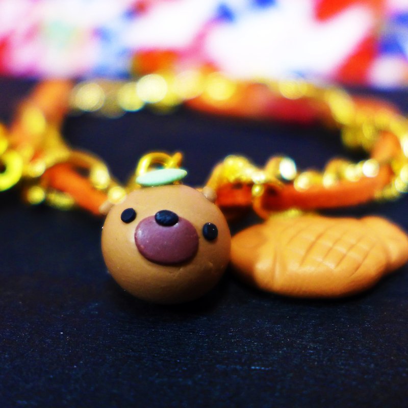 [Saturn] Yuan small civet cats warm orange and red beans texture Japanese star fruit Yuan bracelet | Xing Yuan diary series: series and fruit | [Saturn Ring] Saturn Diary Bracelet | polymer clay creations. Waterproof material. Necklace can be changed / key - Bracelets - Waterproof Material Orange