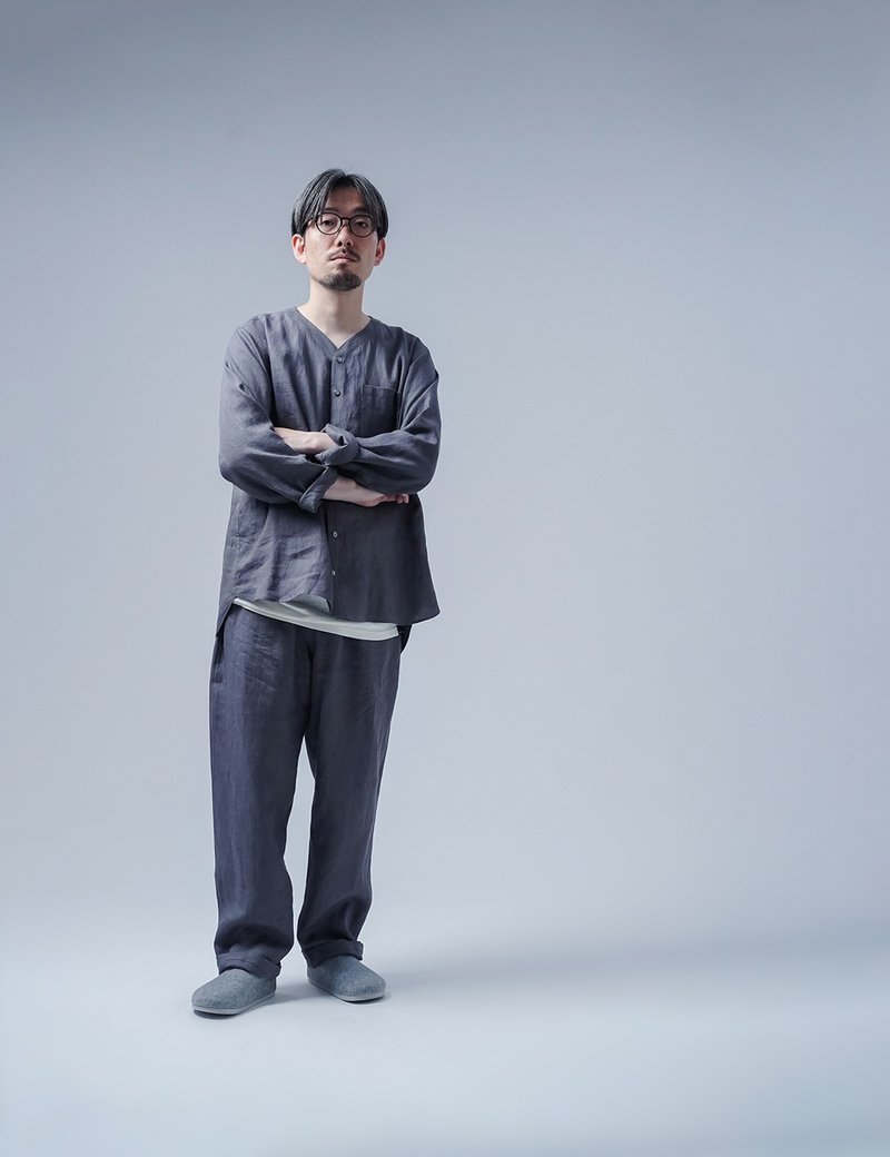 Medium- Linen Loungewear for Quality Sleep /Iron r009b-nib1-M - Loungewear & Sleepwear - Linen Gray