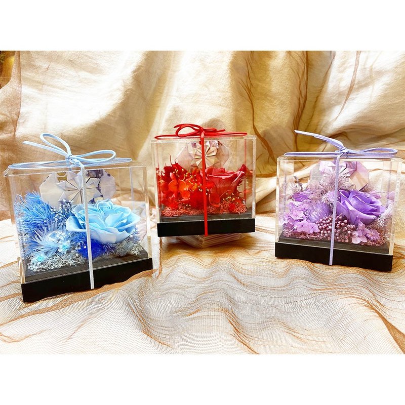 鑽石愛心有錢花精品盒 - 乾燥花/永生花 - 壓克力 多色
