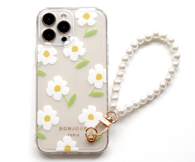 iPhone15/14/13/12 white flower pearl bracelet mobile phone case - Shop  riché Phone Cases - Pinkoi