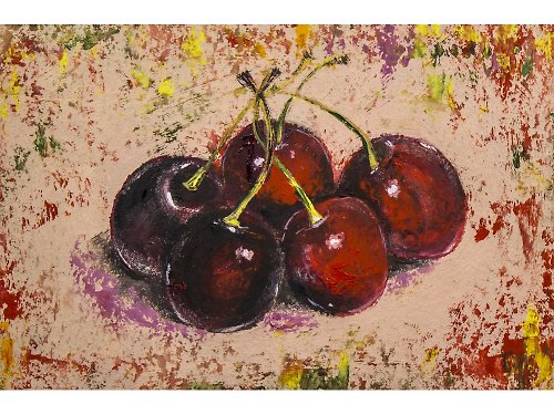 Nadya Ya Art Cherry Painting Kitchen Still Life Original Art Berry Art Red Berry Oil Painting