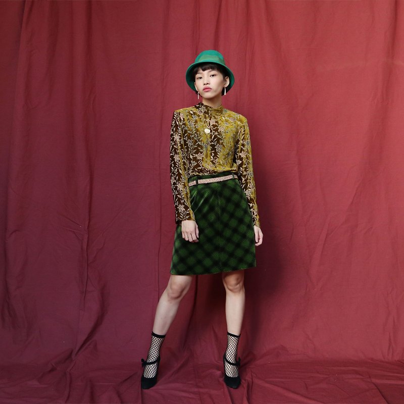 Pumpkin Vintage. Ancient green suede skirt - Skirts - Other Materials Green