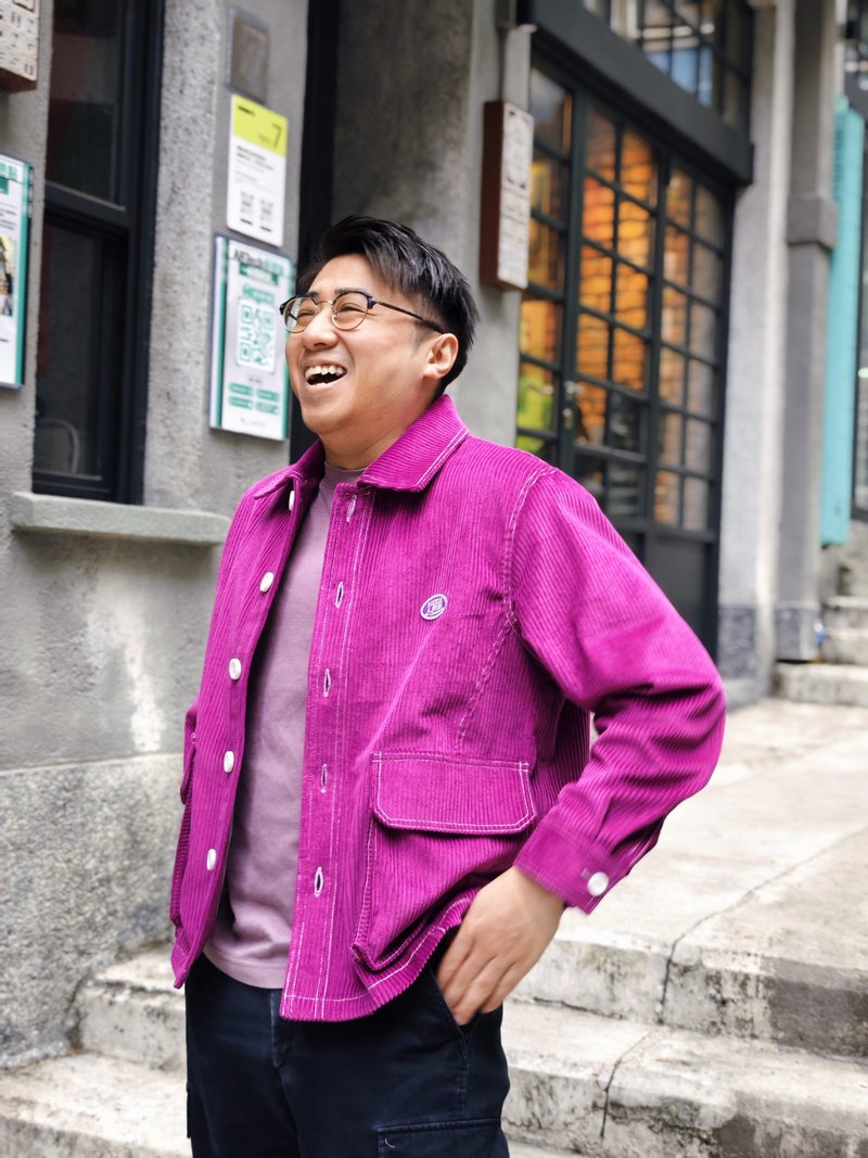 MOODLABBYLORRAINE | 螢光粉燈芯絨工裝外套 - 男夾克/外套 - 其他材質 紫色