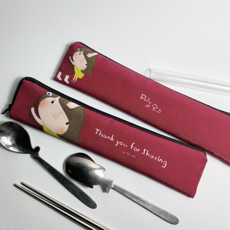 Eco-friendly zipper cutlery bag-(red) Dolly Thank you for sharing with me - อื่นๆ - วัสดุกันนำ้ สีแดง