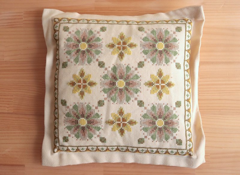 Danish cross stitch yellow thread old flower pillow_removable pillowcase - Pillows & Cushions - Cotton & Hemp Yellow