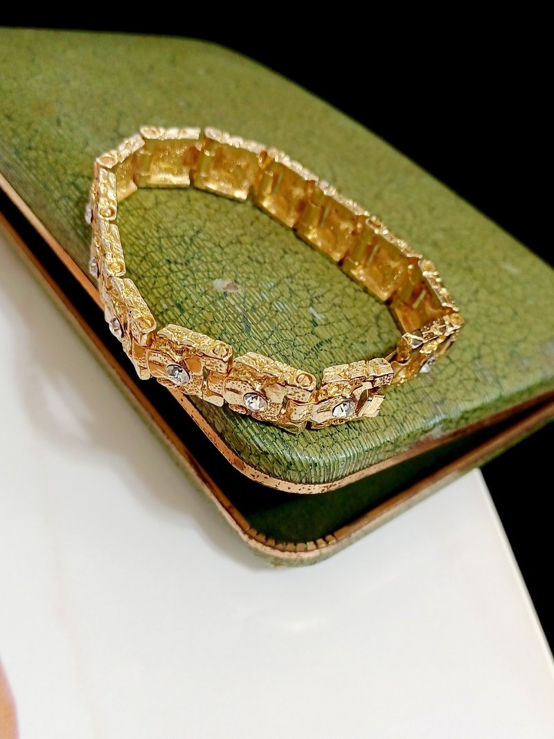 vintage jewelry   古典方形鑲萊茵手鍊 - 手鍊/手環 - 其他金屬 