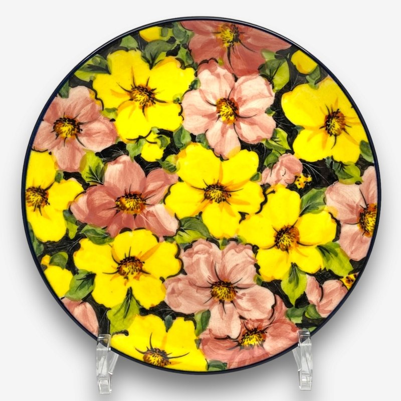 波蘭手繪手工陶-圓盤 19cm 夜魅花開系列 限量版 - 盤子/餐盤/盤架 - 陶 黑色